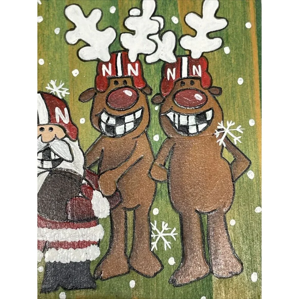 Christmas Football Wall Hanging Big Red Santa Sleigh Reindeer Green Hand Painted